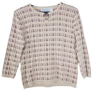 Alfred Dunner Petite Medium Sweater Keyhole Neck Cable Knit 3/4 Sleeve Classic